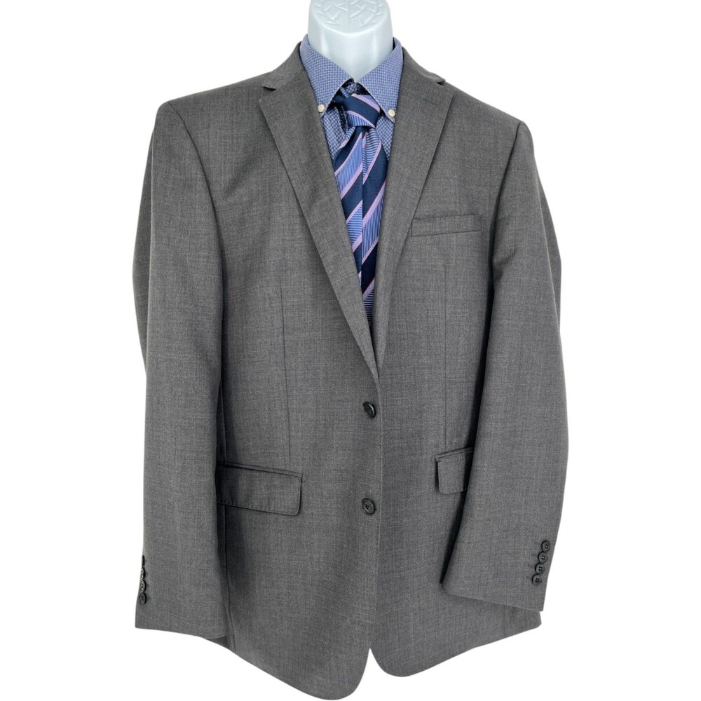 Mantoni Sport Coat Men's Size 44 Long Taylor 100% Wool Gray Solid Business Pro
